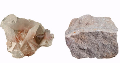 photos of the mineral dolomite, large crystals on left